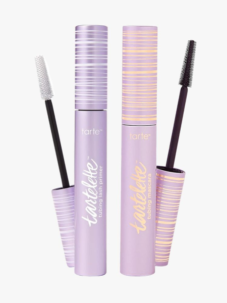 Tarte Tartelette Tubing Mascara & Tubing Primer Duo in branded components on a light gray background